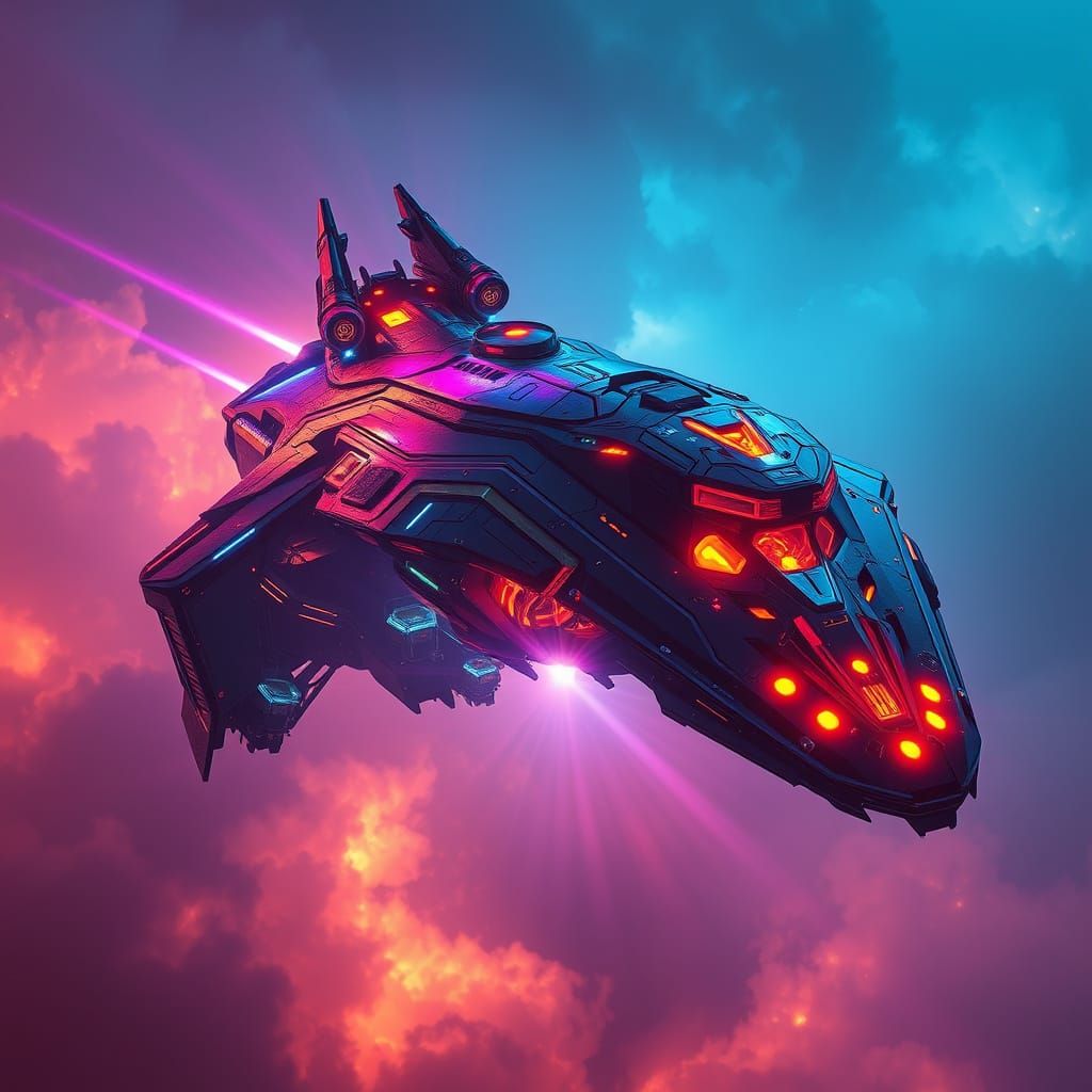 Cyberpunk Spaceship in Neon Void