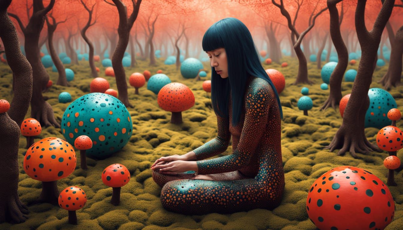 Surreal Ecosystem Goddess in Glowing Dot Pattern