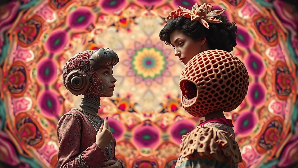 Mother's Whimsical Warning in Surreal, Dreamlike Attire