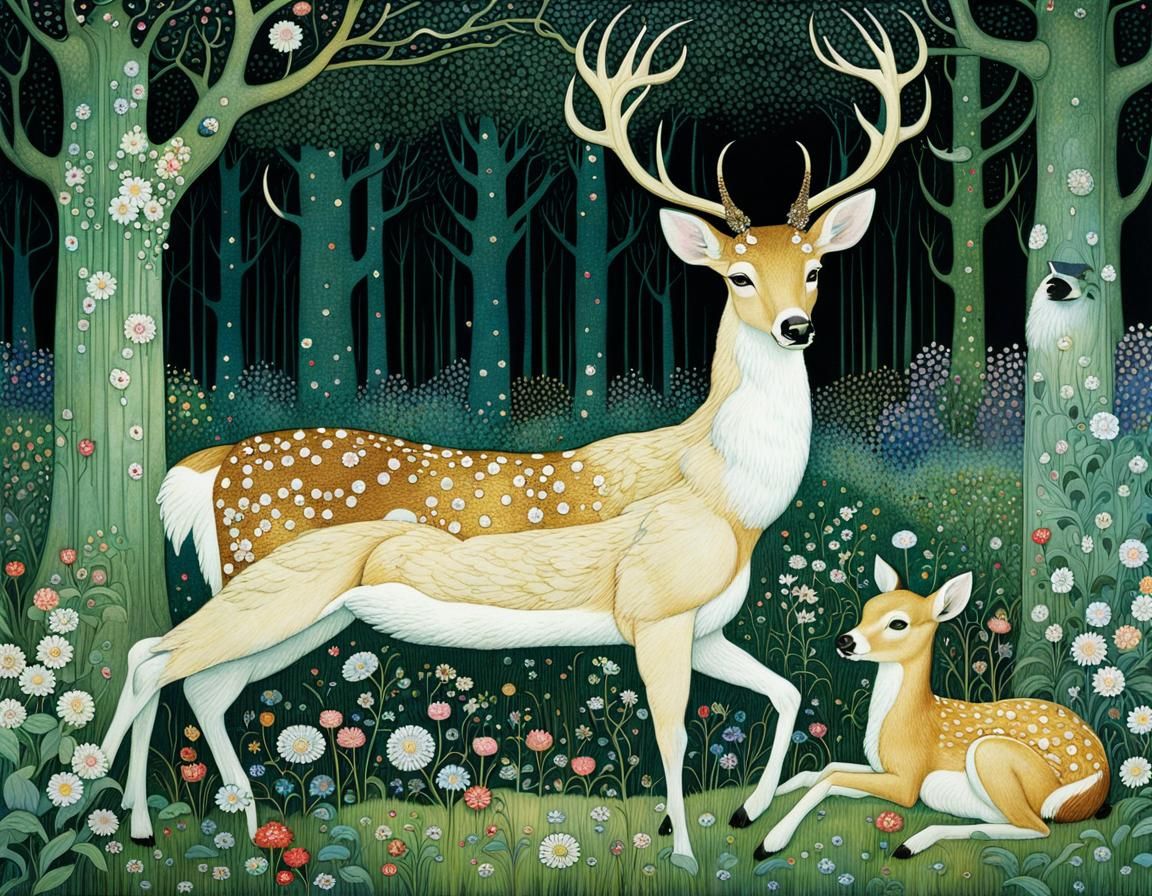 The Forest Princess and Her Deer in Intimate Morning Bloom