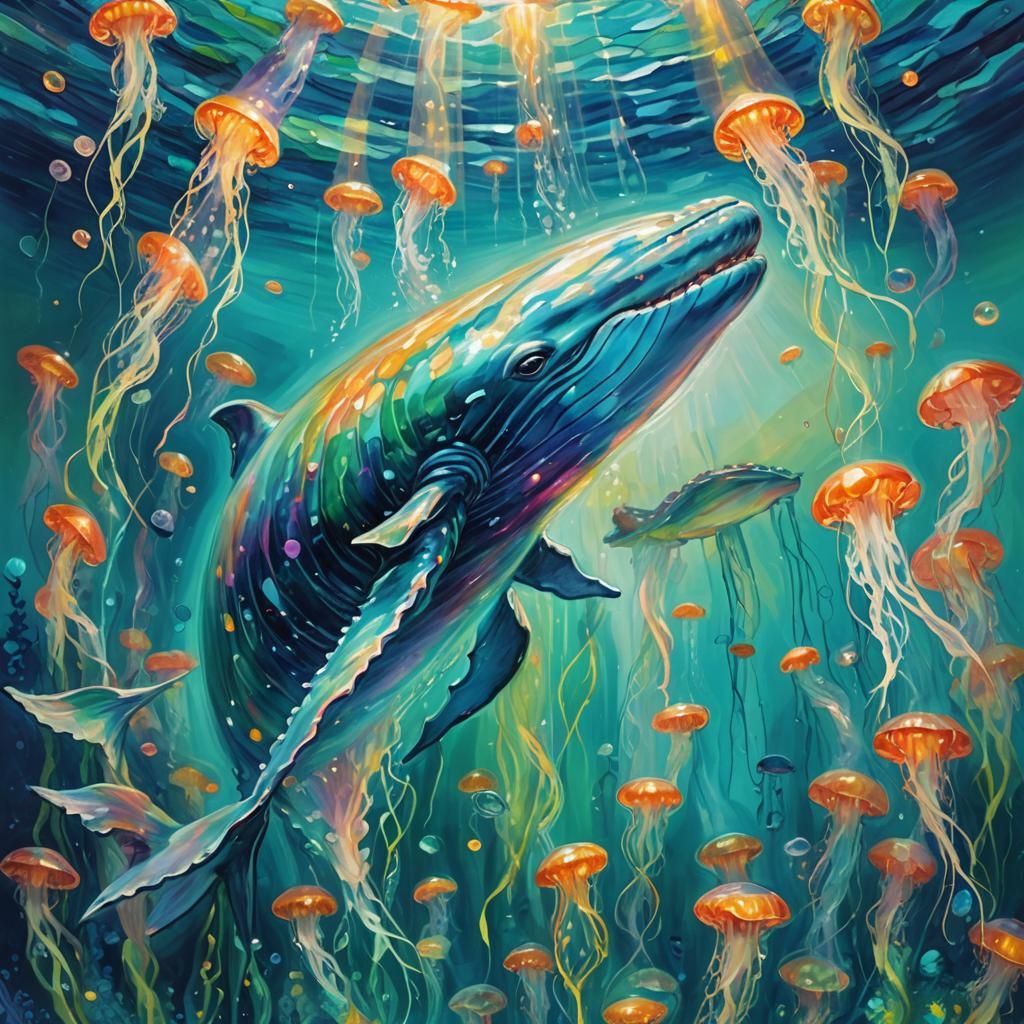 Glowing Whale in Turquoise Depths
