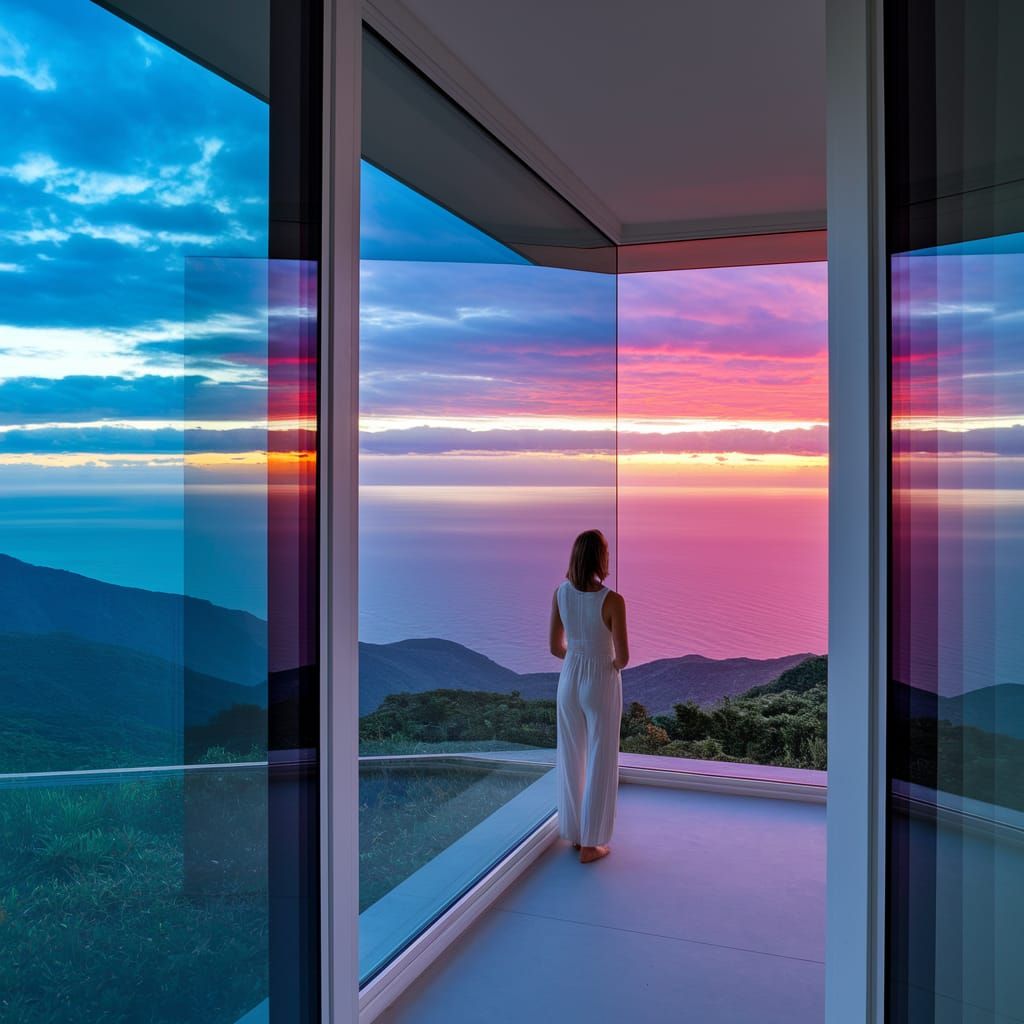 Modern Room with Sunset Ocean View