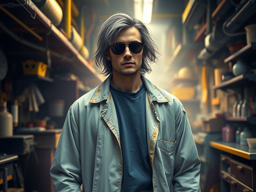 Handsome Man in Lab Coat with Volumetric Lighting