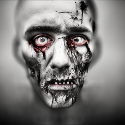 Gritty Portrait of a Zombie in Moody Ambient Light