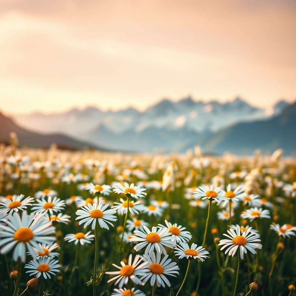 Vibrant Daisies Under Majestic Alps