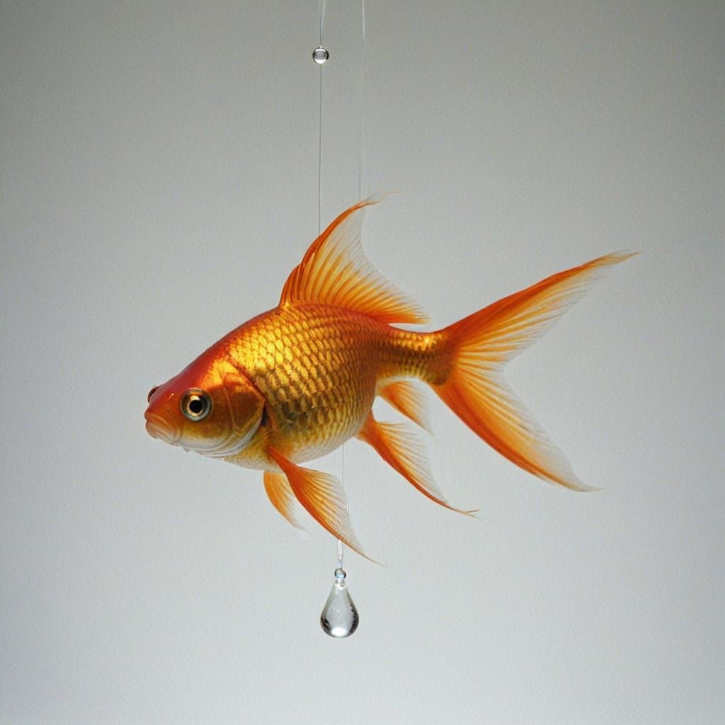 Surreal Goldfish in Delicate Water Droplet, Cinematic Film S...