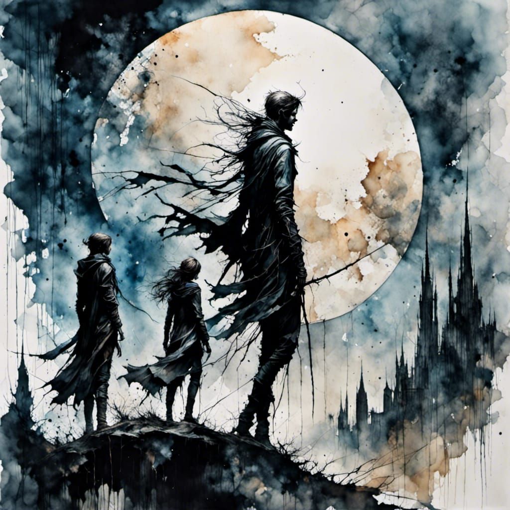 Silhouetted Fantasy Adventurers Under a Dark Night Sky