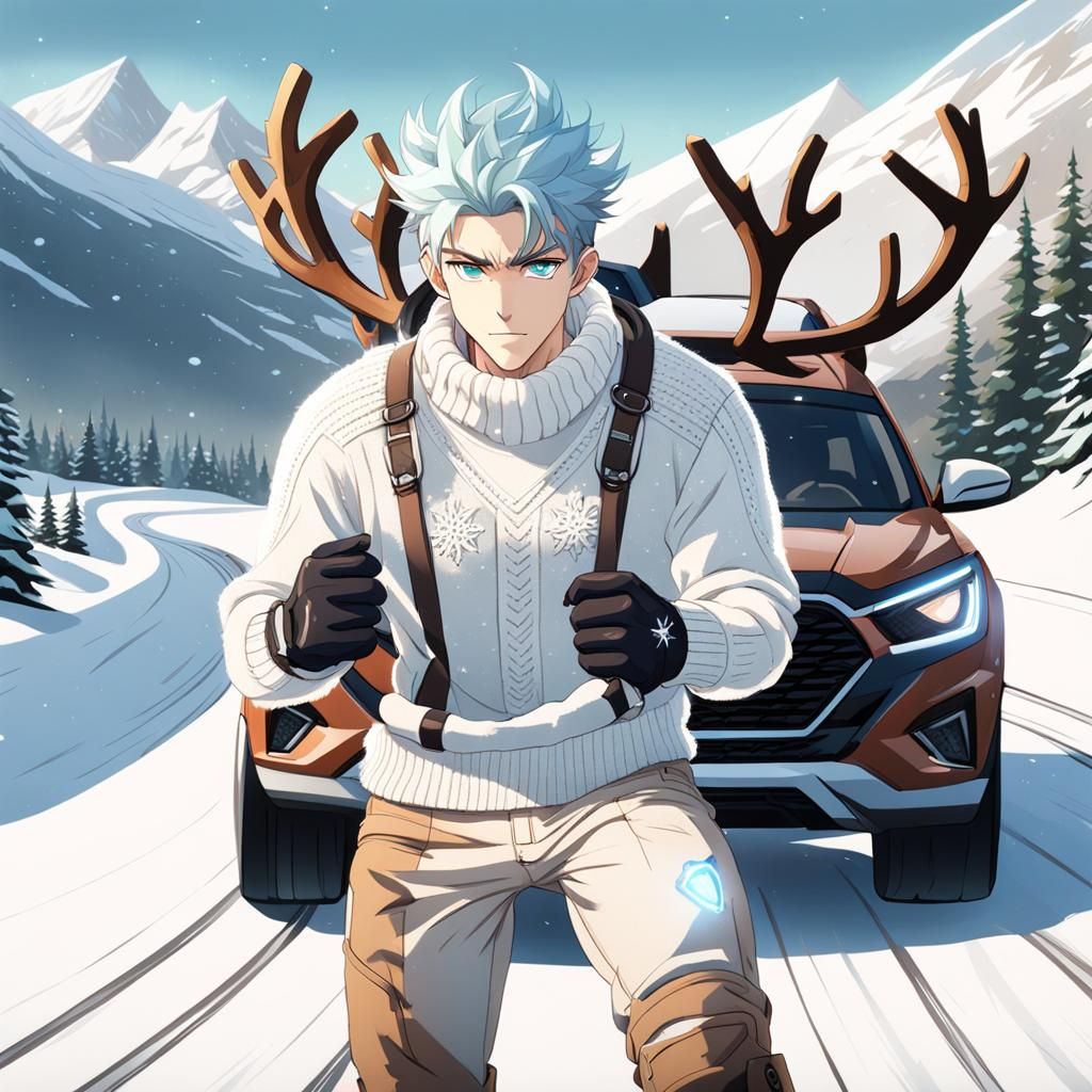 Teen Anime Boy Speeds on Frosty Racing Track