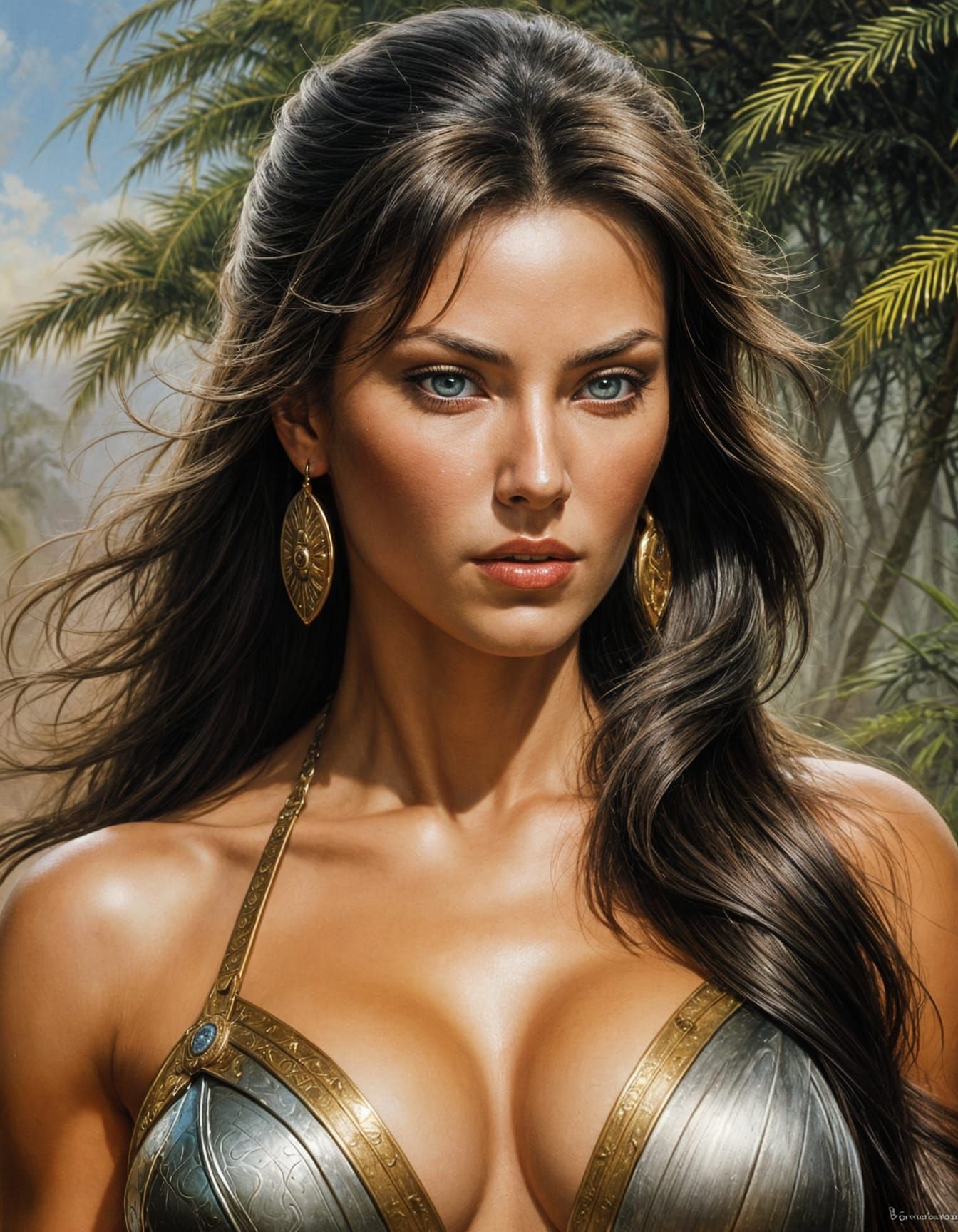 Fantasy Warrior Goddess in Oil Painting