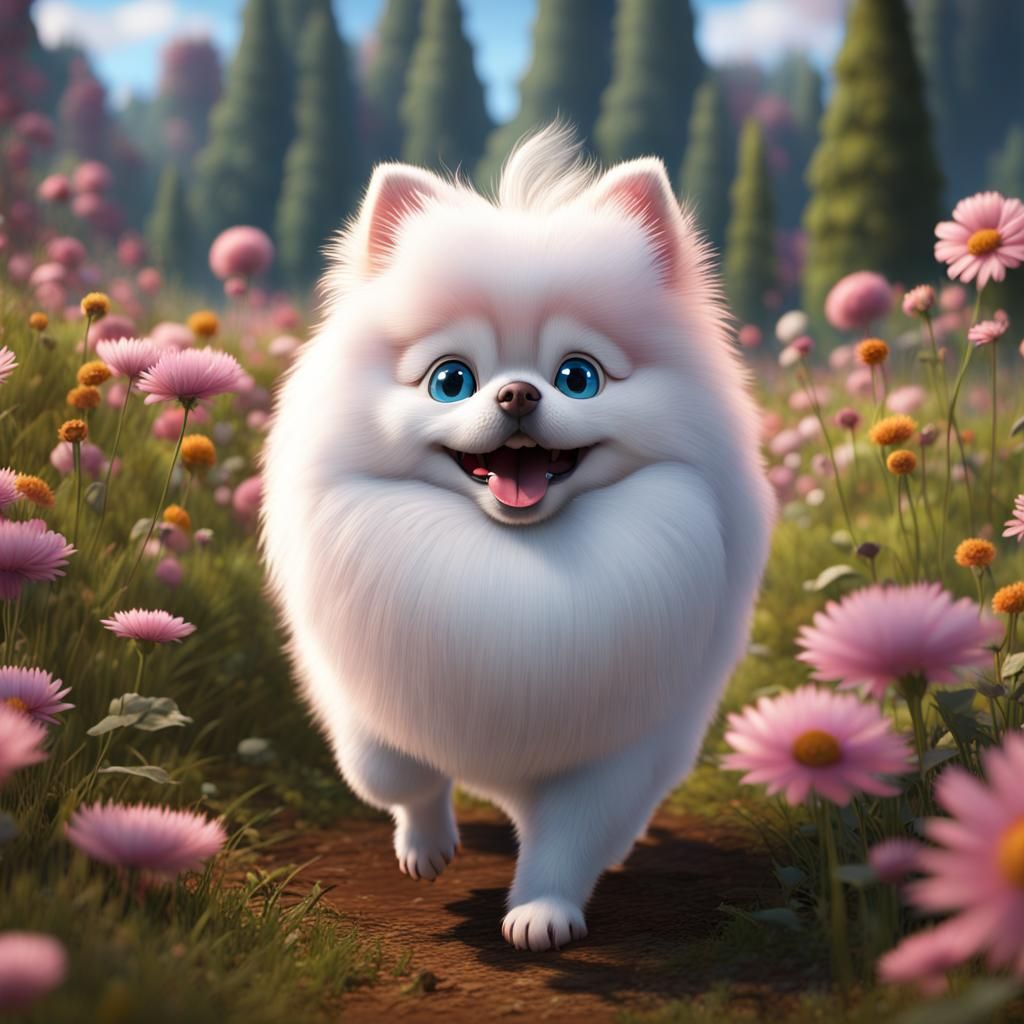Pomeranian Puppy Chasing Squirrel: 8K Digital Art