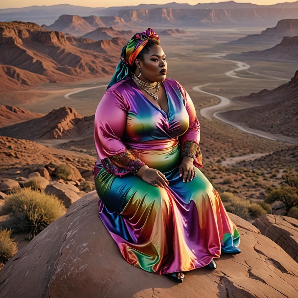 Glamorous Big Beautiful Woman BBW Woman sitting on a rock, s...