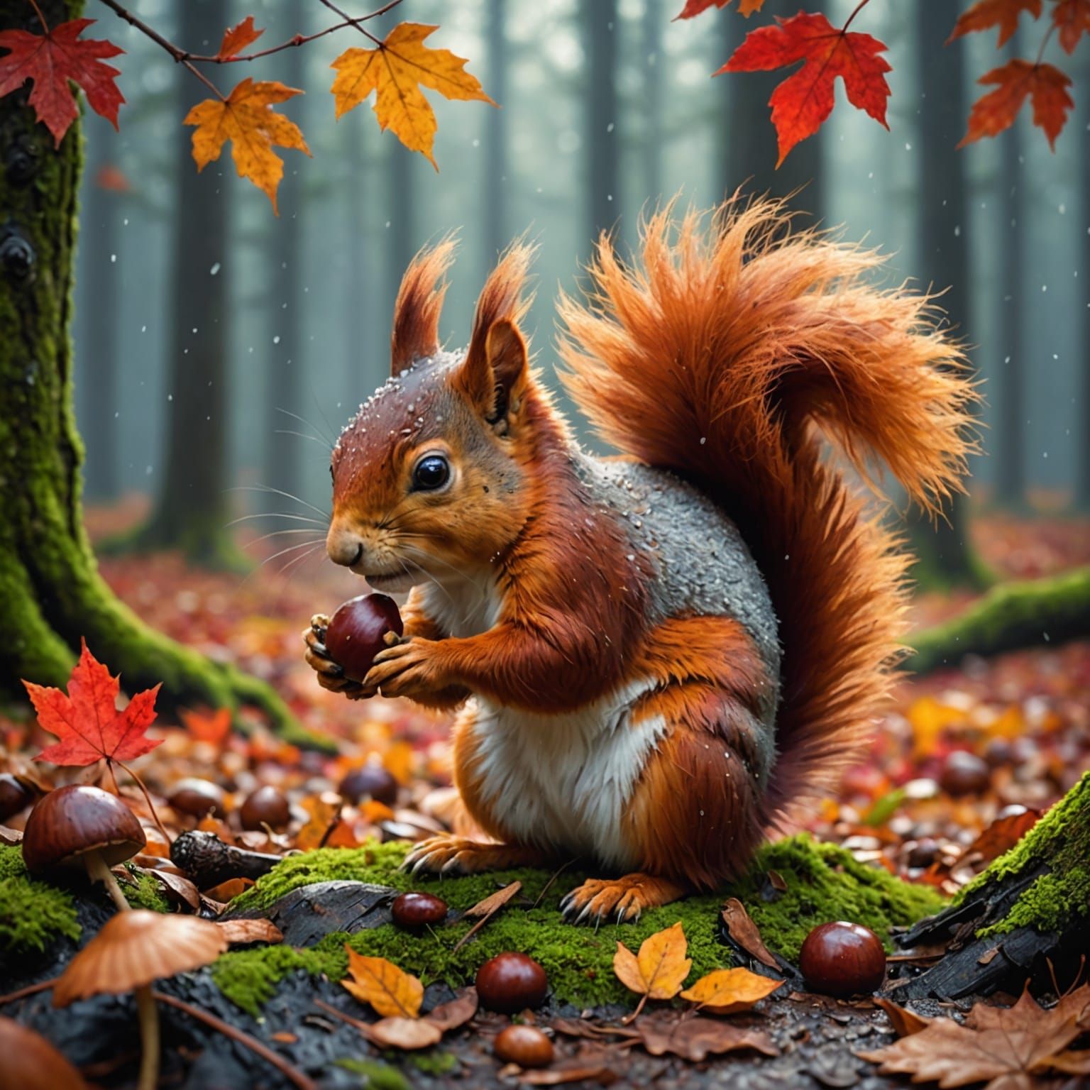 Hyperrealistic Autumn Forest Squirrel in Splendid Colors