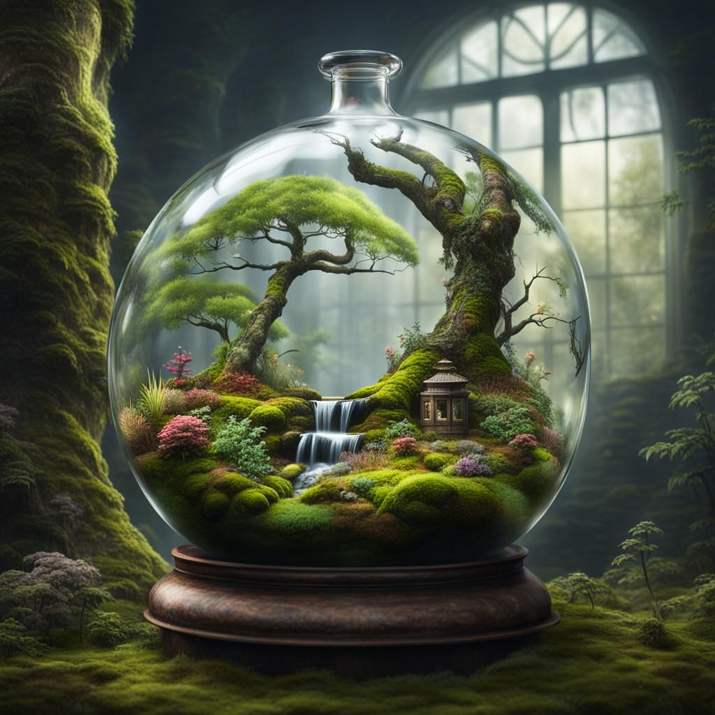 Vibrant Terrarium Oasis in a Majestic Glass Bottle
