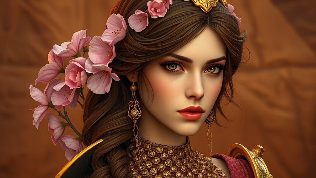 Elegant Regal Woman in Earthy Fantasy Landscape