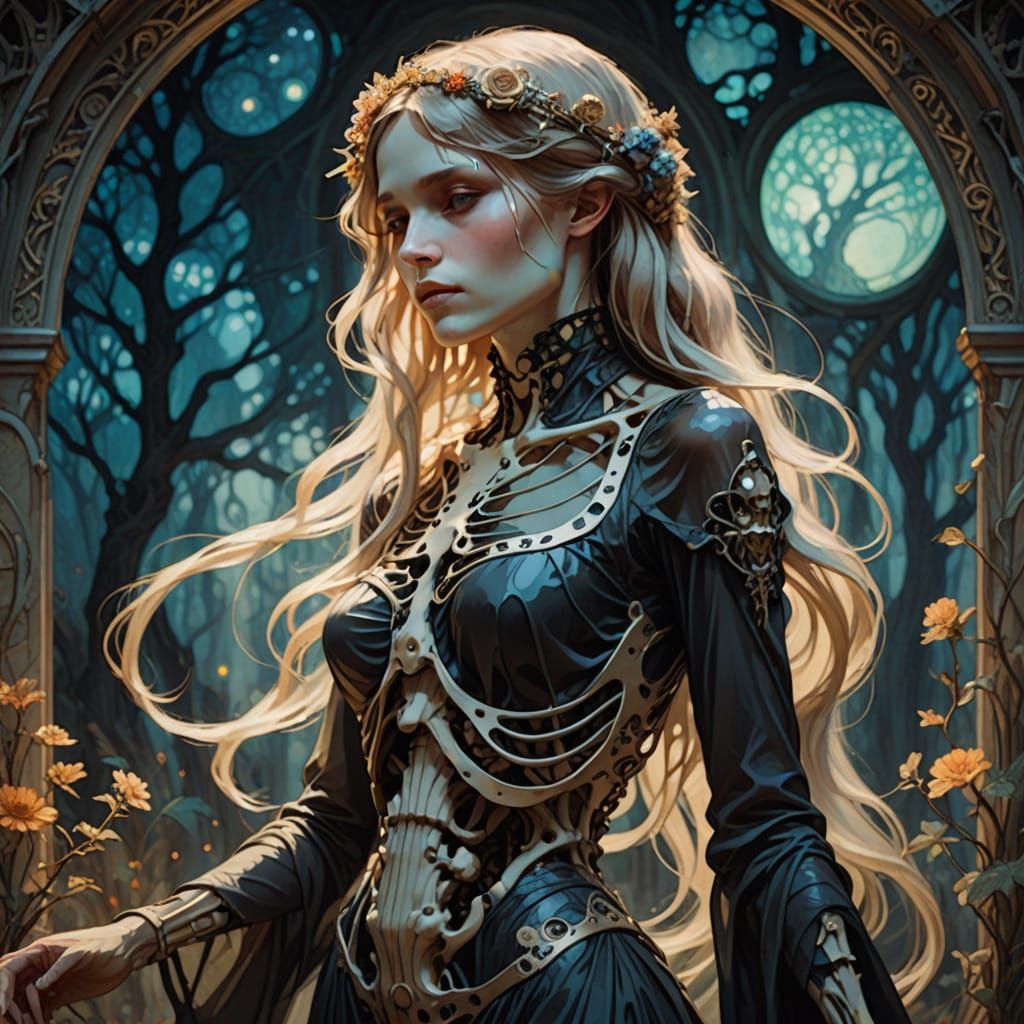 Ethereal Teen in Art Nouveau Style of Alphonse Mucha