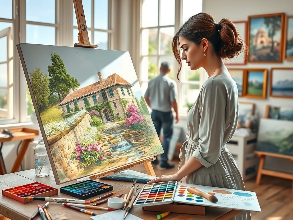 Elegant Artist Lost in Landscape Masterpiece