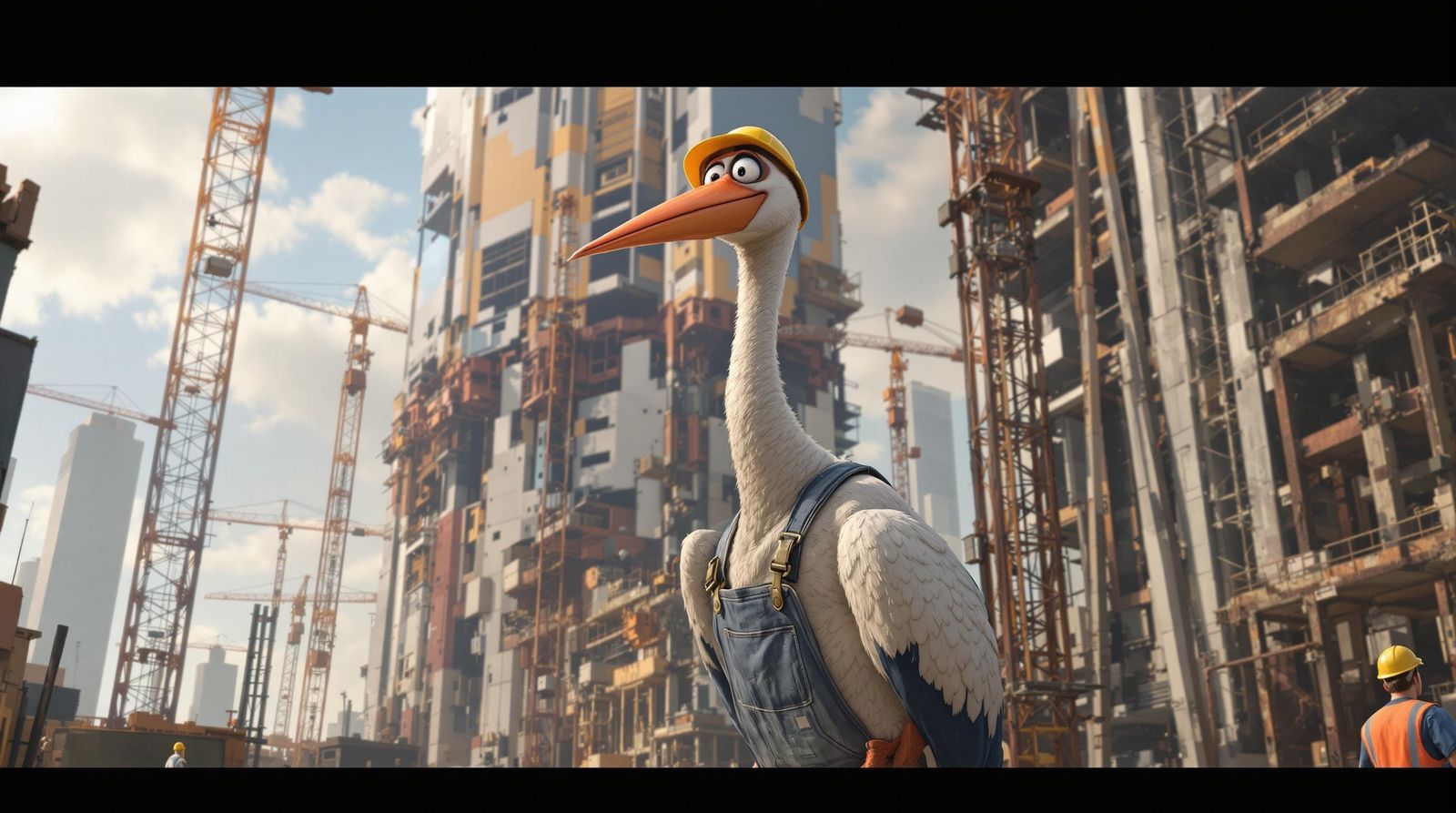 Realistic Stork in Futuristic Construction Yard
