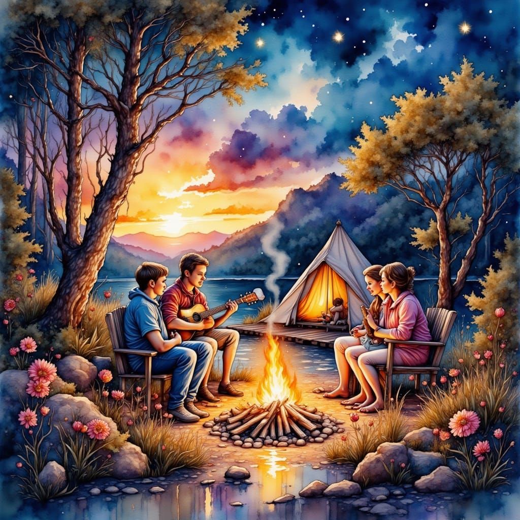 <lora:MrsH Watercolor:1.0> Capture the warmth, connection, a...