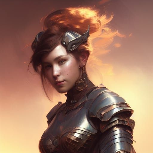 Girl with Armoured Portrait in Vibrant Triadic Colors