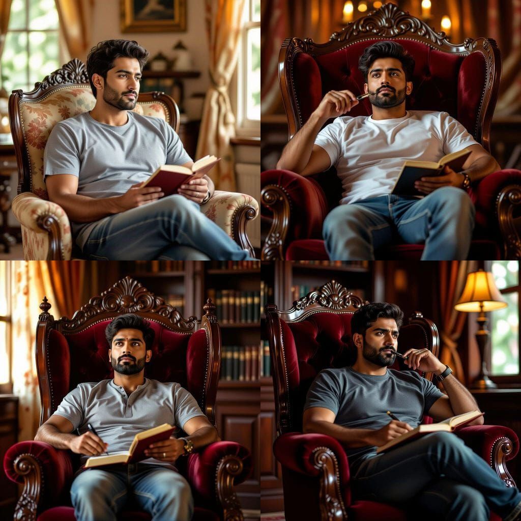 Contemplative Indian Man on Royal Chair Portrait