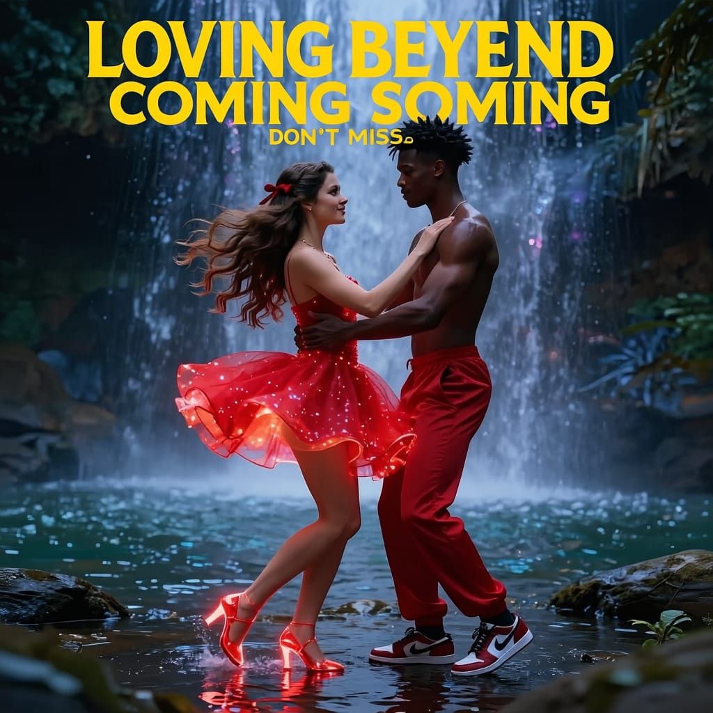 Couple Dancing by Sparkly Waterfall at Night