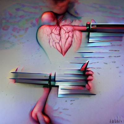 Sword Slicing Heart in a Dark Fantasy Art Style