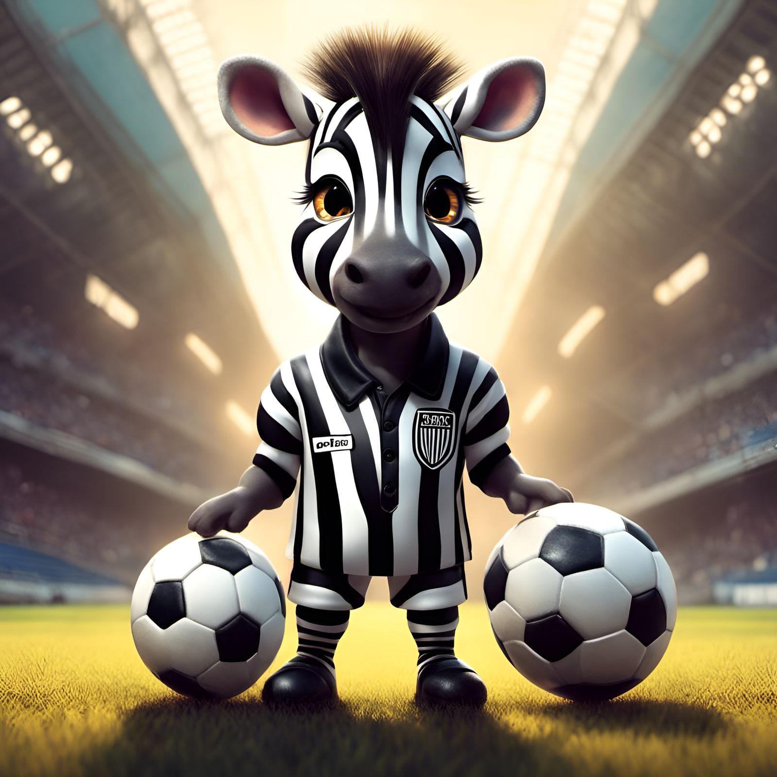 Sunny Chibi Zebra Soccer Referee in Vibrant Colors
