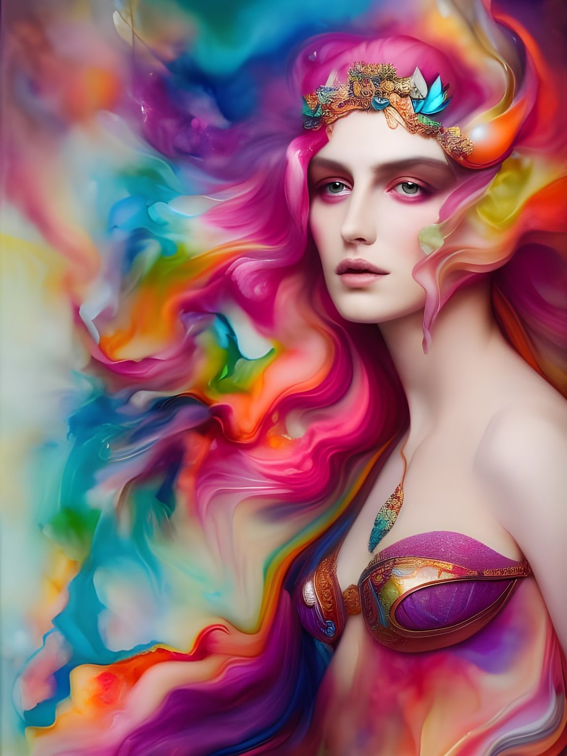 Surreal Goddess Emerges from Vibrant Melted Landscape