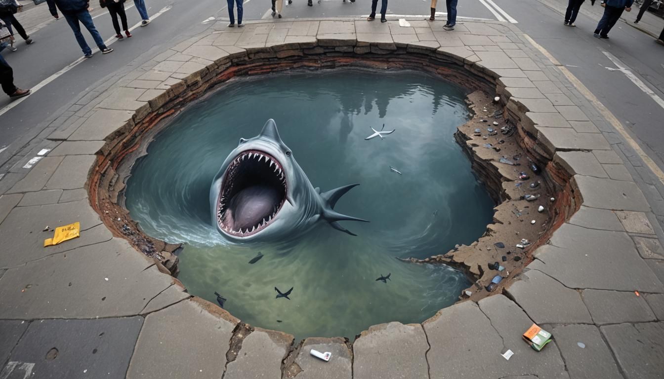Surreal Megalodon Street Art Illusion