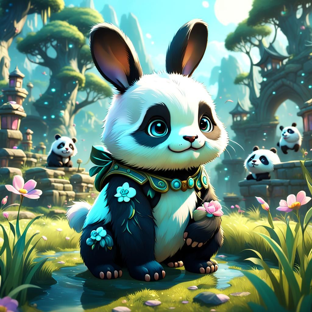 Cute Bunny Panda Hybrid in a Fantastical World