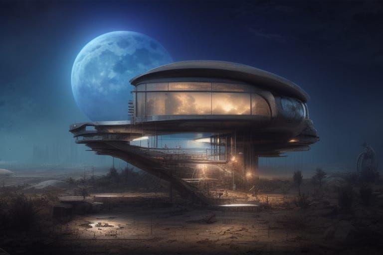 Desert Eco-House at Full Moon, in Hyper-Realistic 4K Style