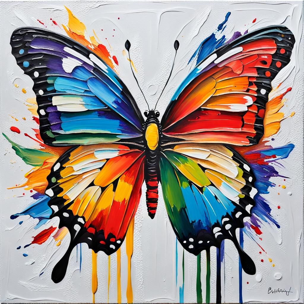 Vibrant Butterfly Masterpiece in Impasto Style