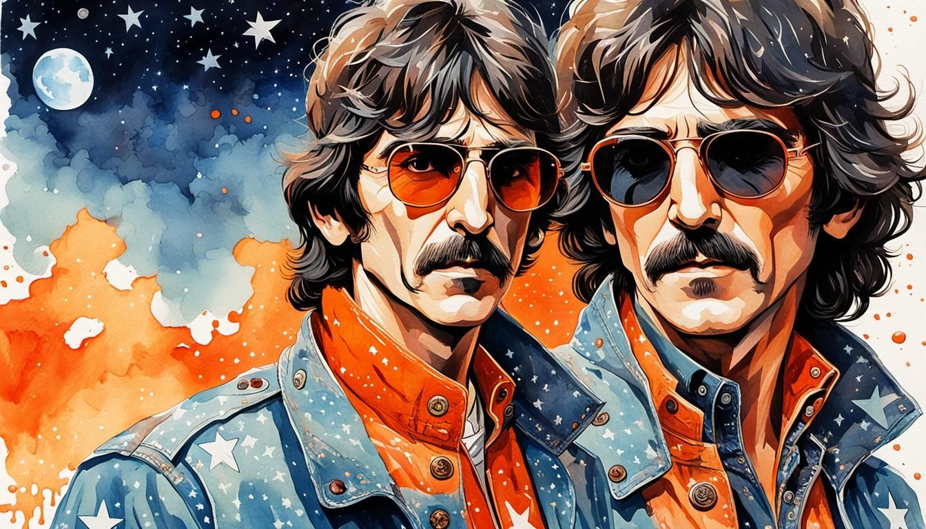 George Harrison in a Pop Art Masterpiece with Orange Denim J...