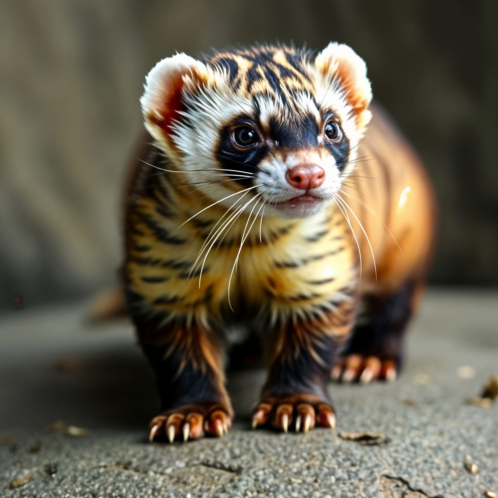 Ferret with Vibrant Tiger Stripes
