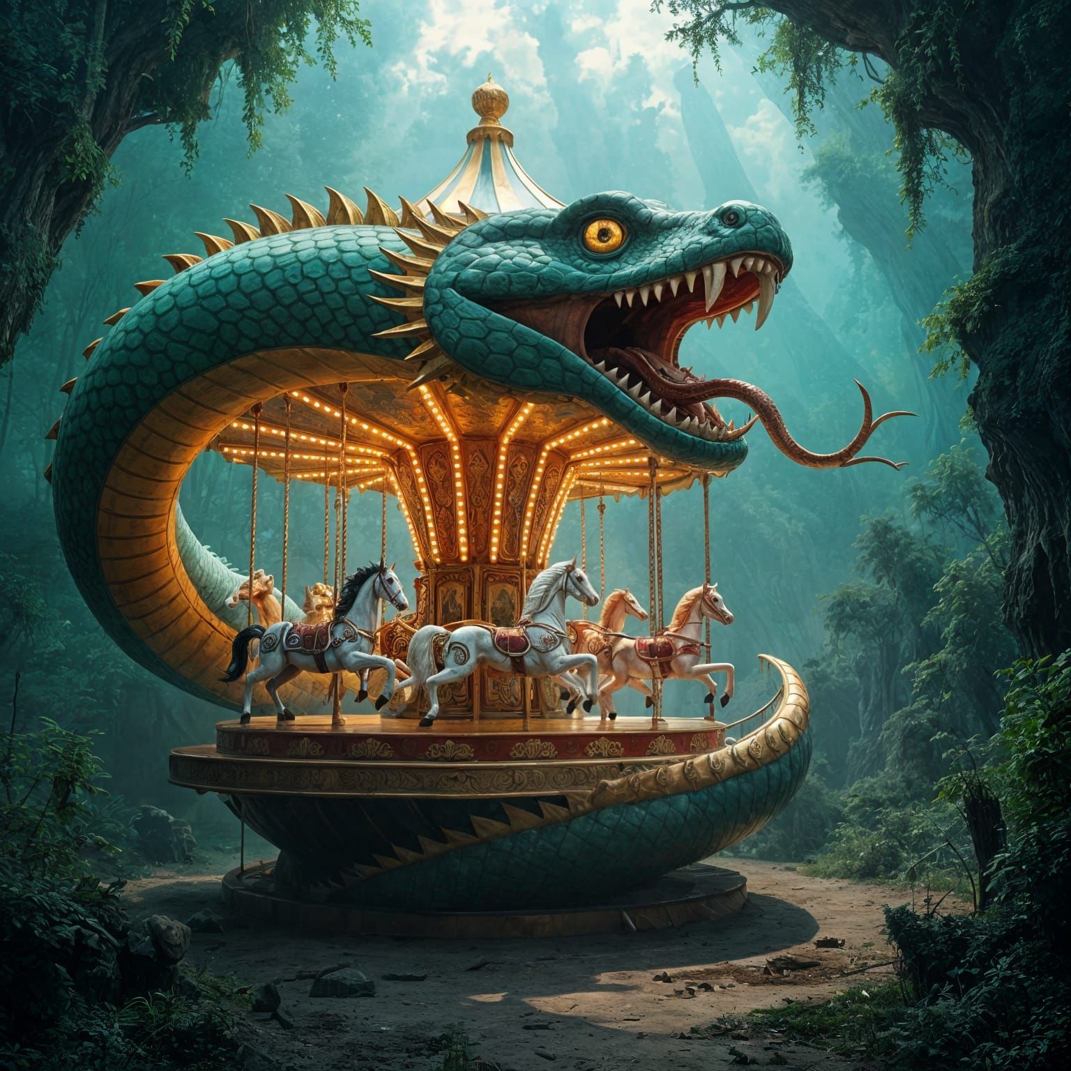 Carousel Rides Inside Serpent's Golden Mouth
