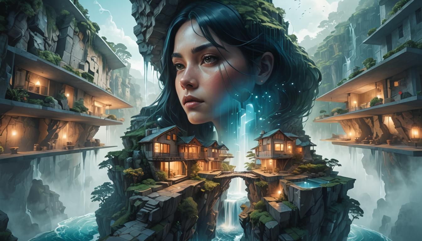 Surreal Cliffside House with Impossible Geometry