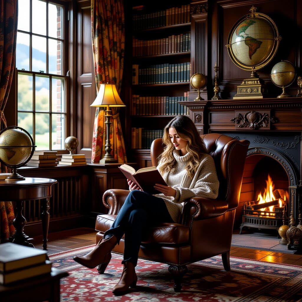 Cozy Scottish Library in the Style of Joseph Wright
