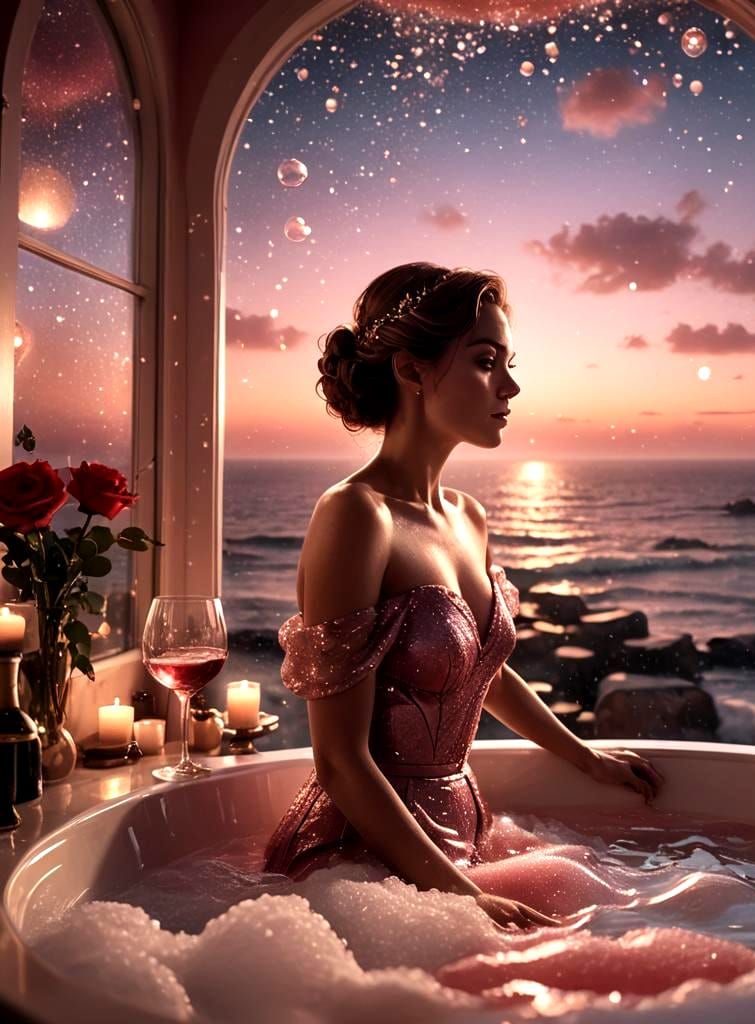 Epic Seaside Nighttime Scene with Dramatic Lighting and Colo...