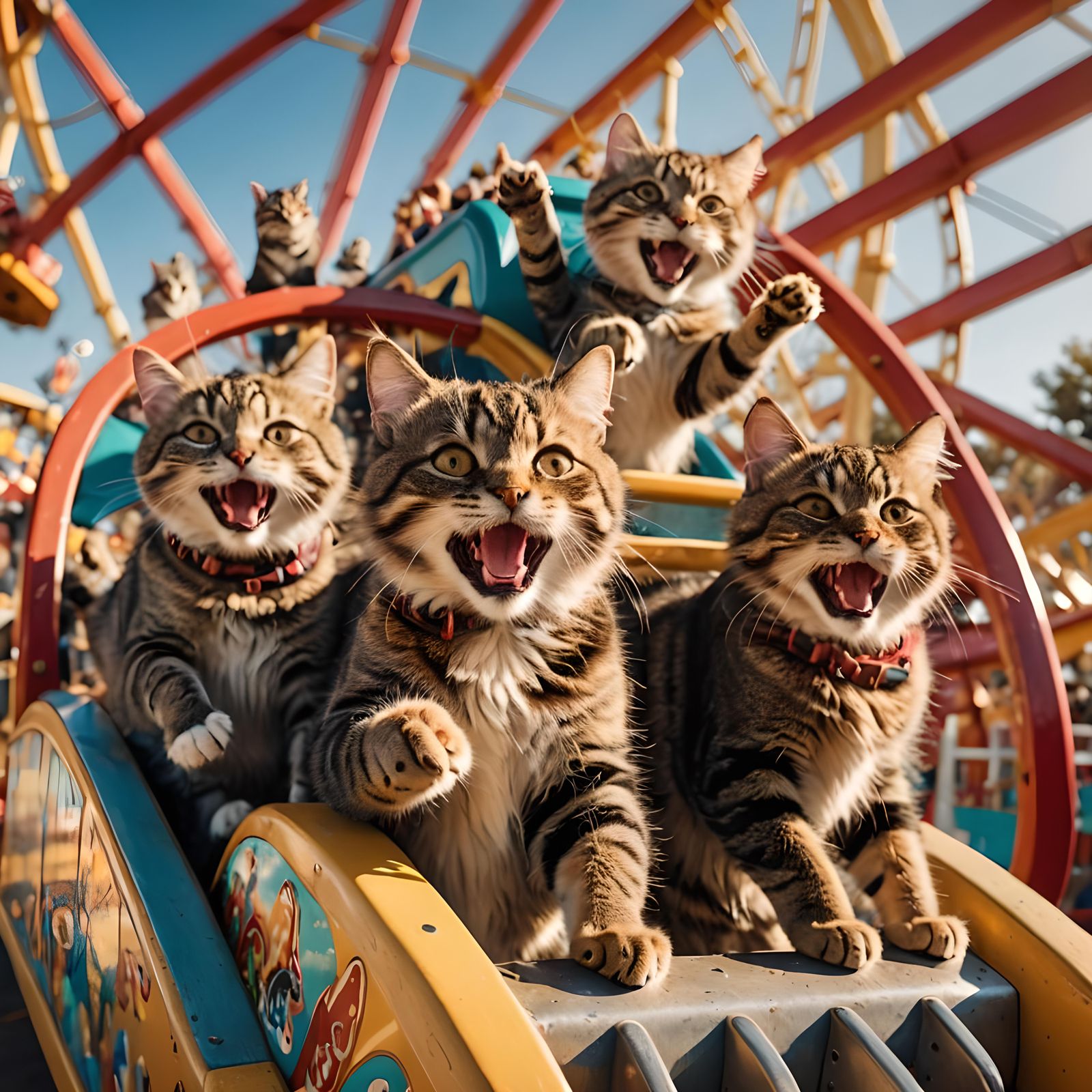 Thrilling Roller Coaster Scene with Daring Felines