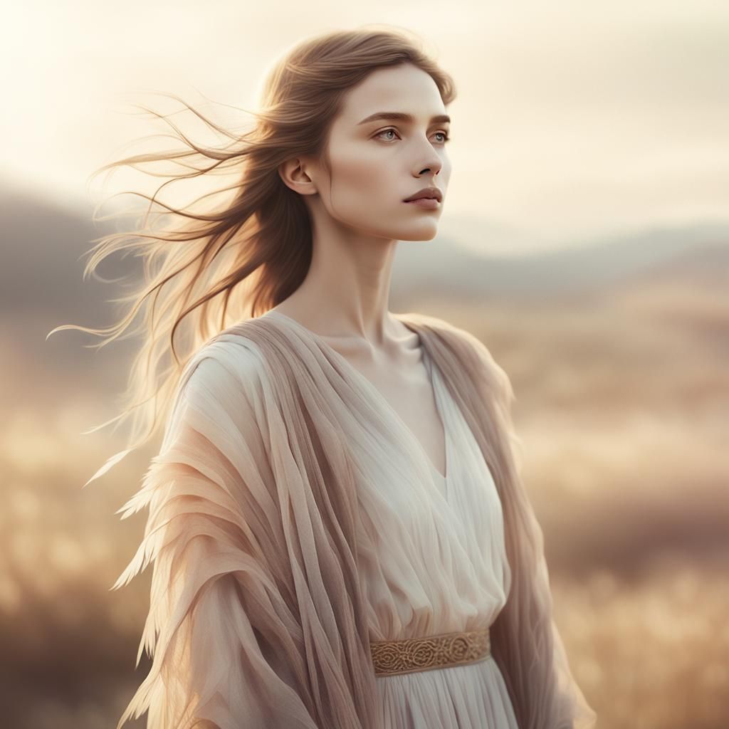 Surreal Woman in Golden Landscape