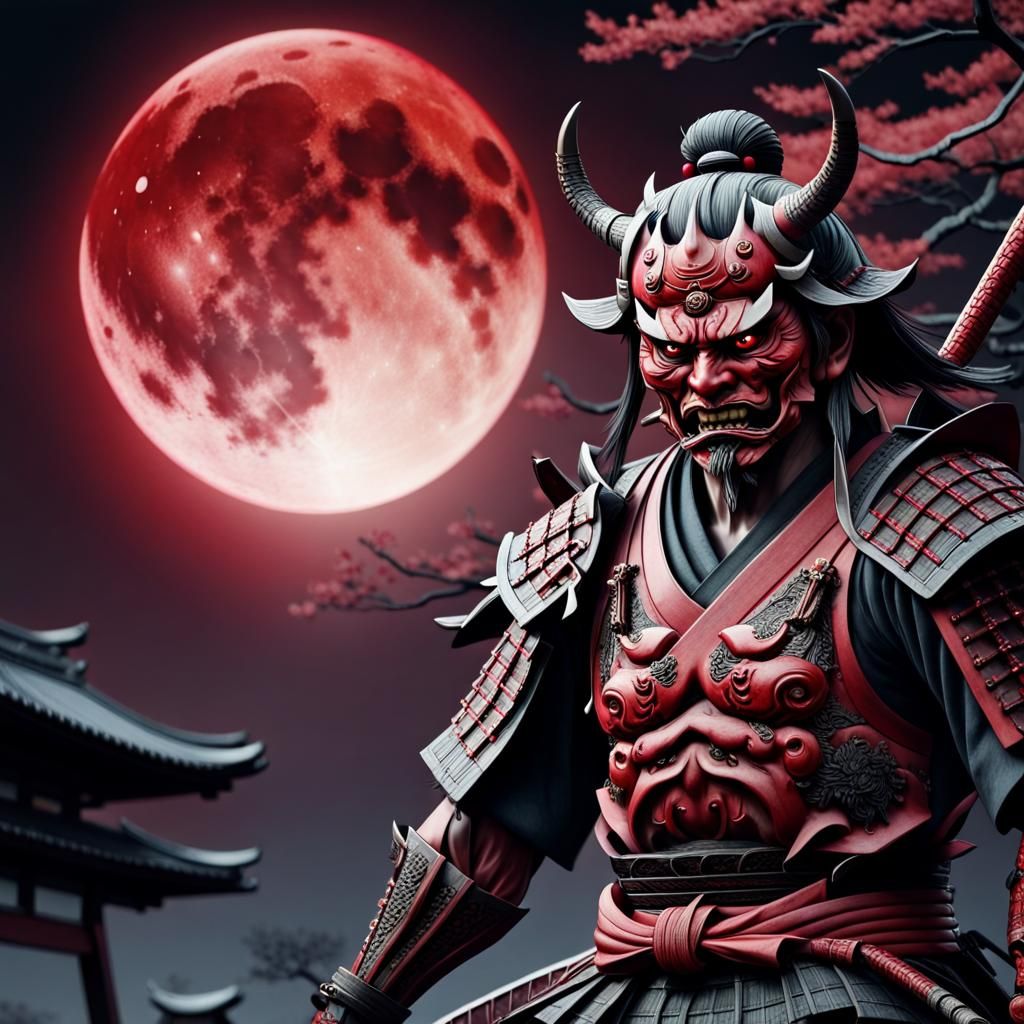 Edo Era Oni Samurai Under Midnight Glow