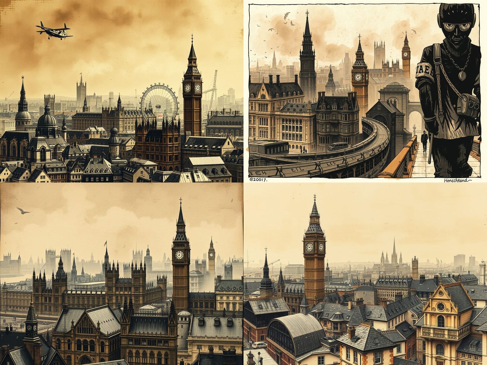 Cyberpunk Inspired London Skyline Ink Art