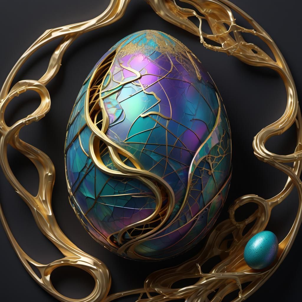 Ethereal Kintsugi Easter Egg in Hypermaximalist Style