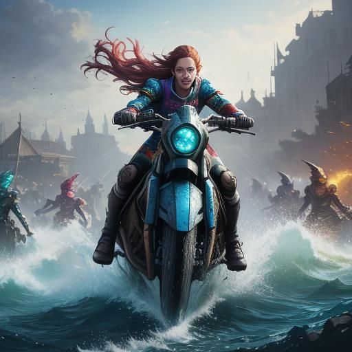 Women in Mid Shot, Hyperrealistic Splash Art