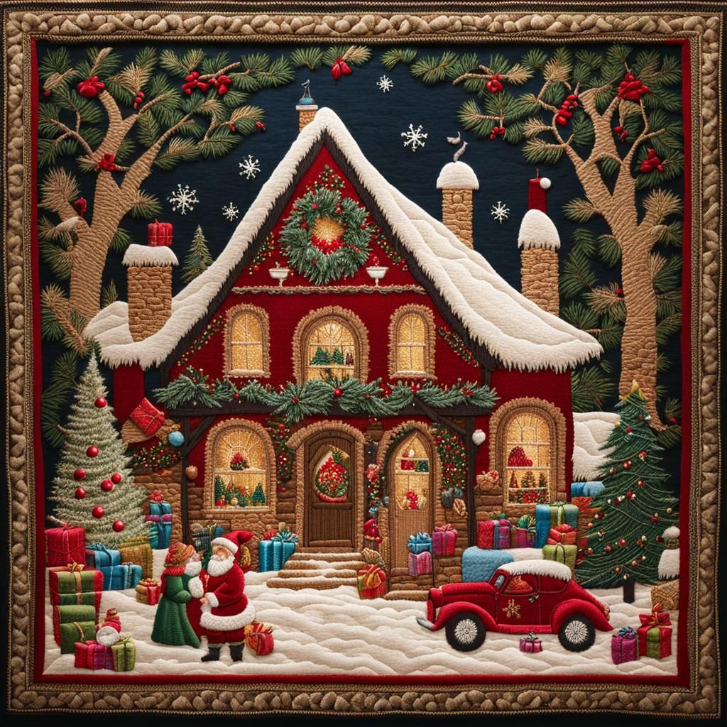 Intricate Embroidered Winter Wonderland Scene
