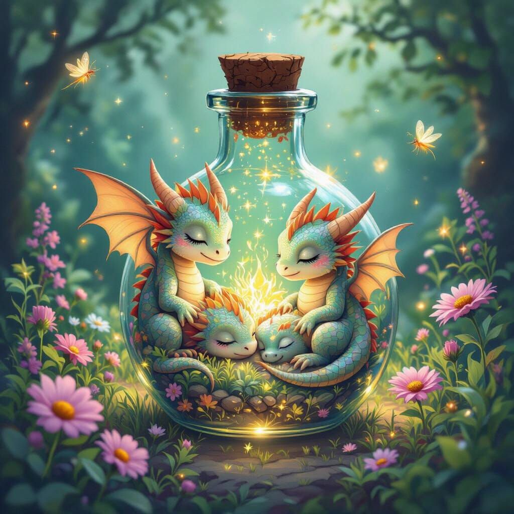Baby Dragons in a Bottle: Whimsical Fantasy Art