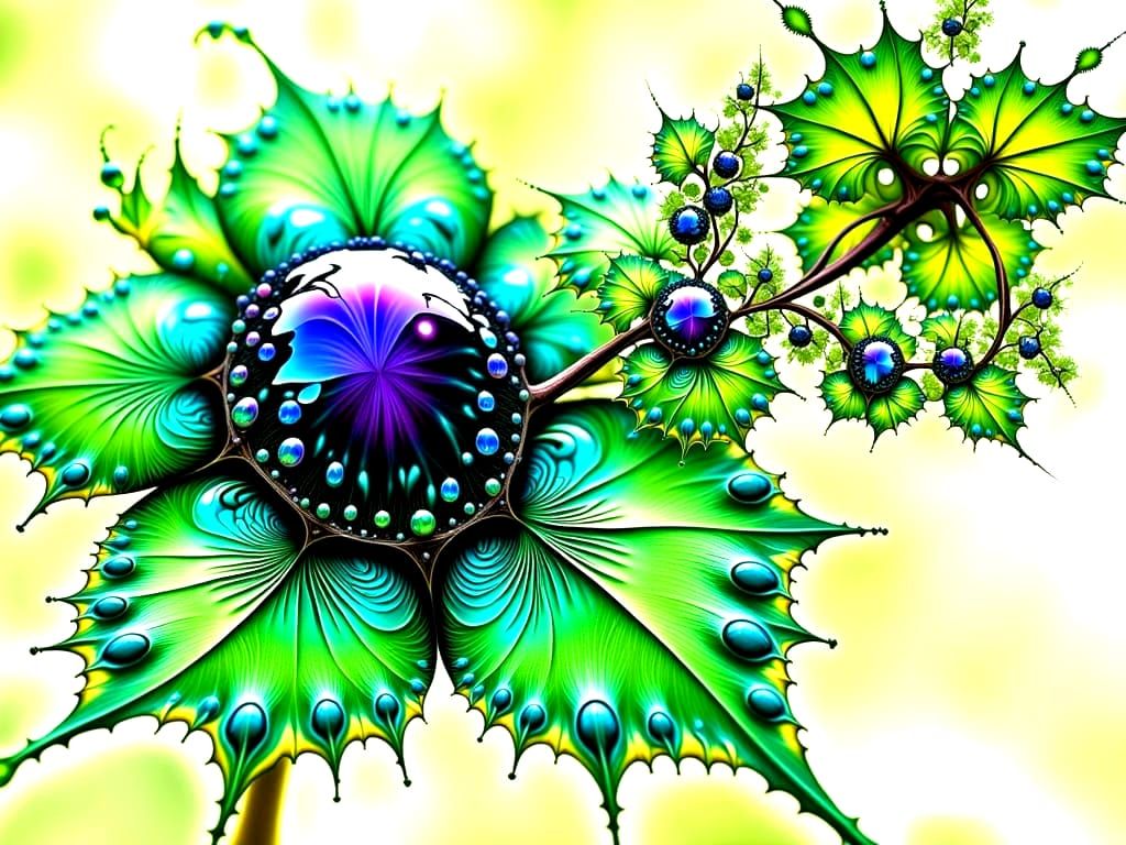 Backlit Fractal Dew Drops on Lotus with Ligamorphism