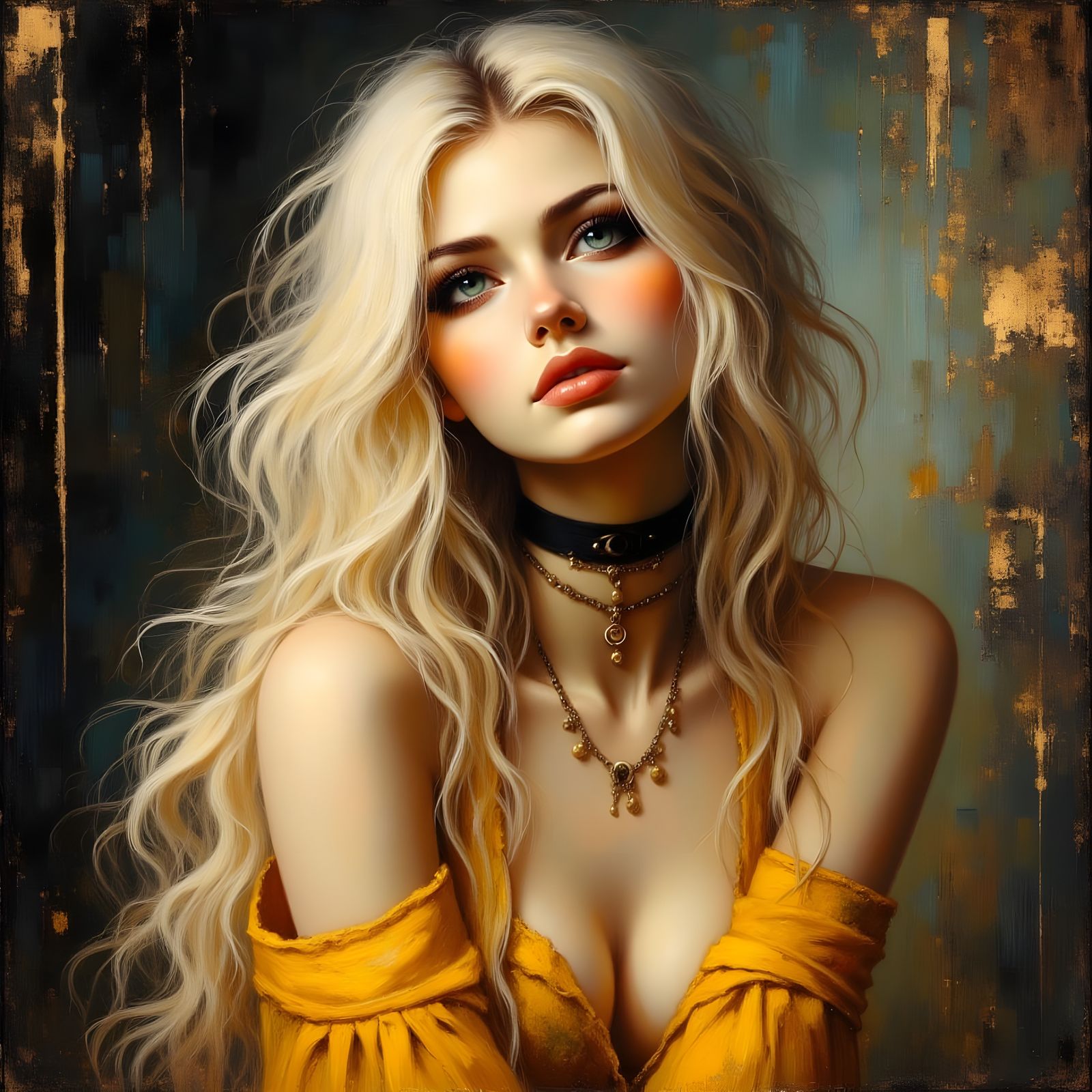 Romantic Goth Goddess Portrait in Yellow Dress