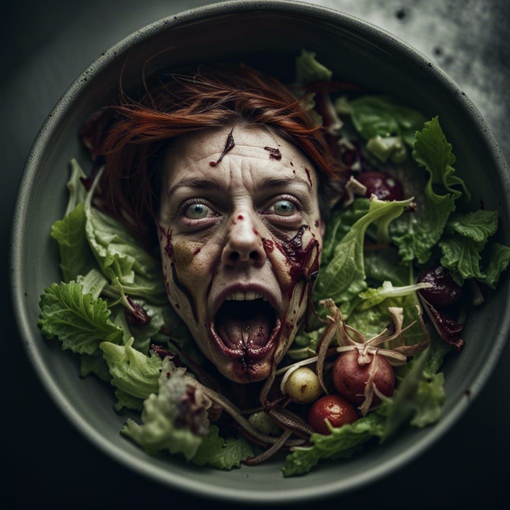 Disturbing Portrait of a Woman with a Rotten Salad