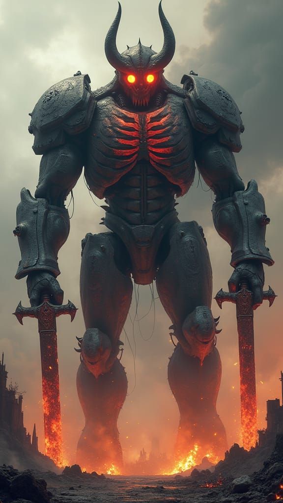 Cyberpunk-Inspired Titan of Obsidian and Steel